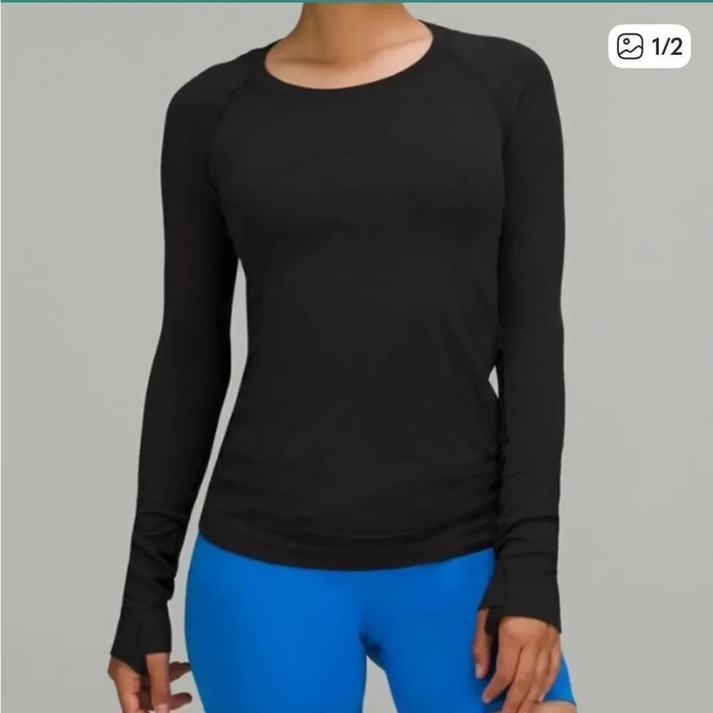 Lululemon Swiftly Tech Long Sleeve Crewneck Shirt Black Womens 10 FLAW